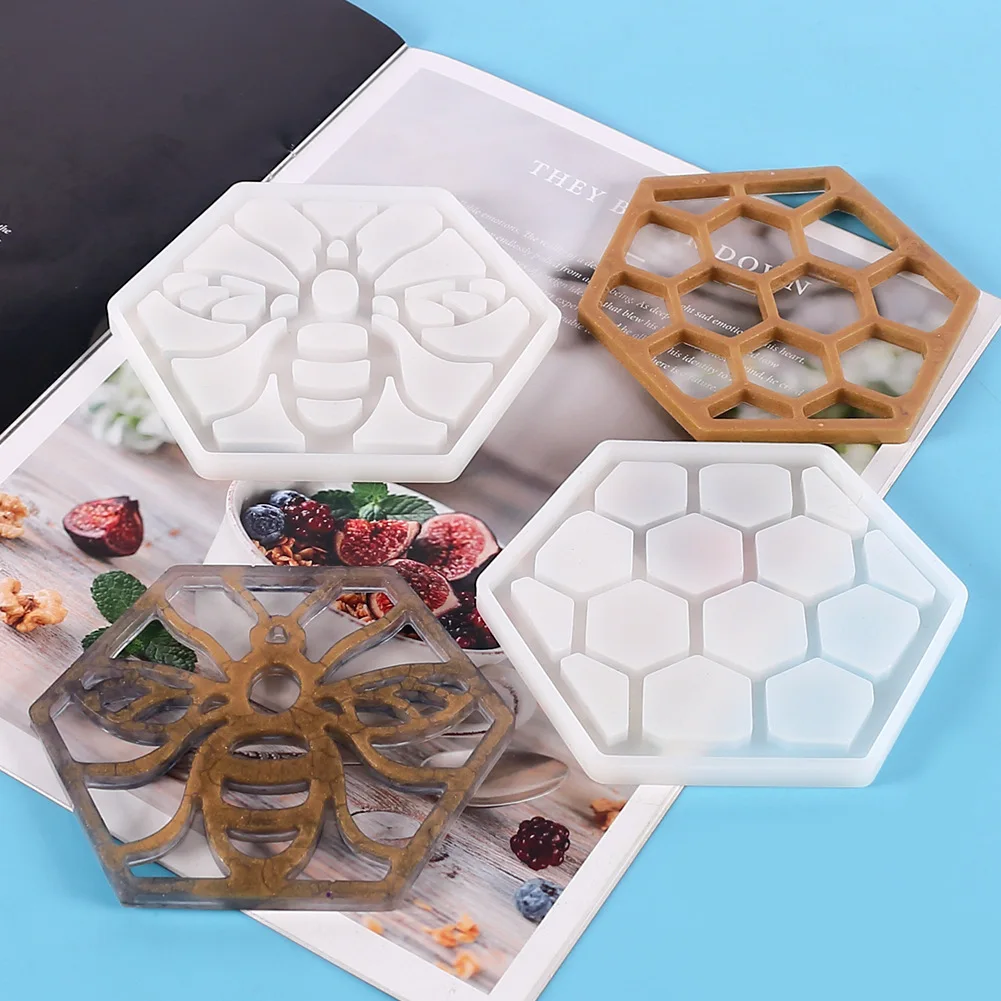 Diy Honeycomb Bee Coaster Mold Crystal эпоксидная смола форма hex Hollow декоративная силиконовая для