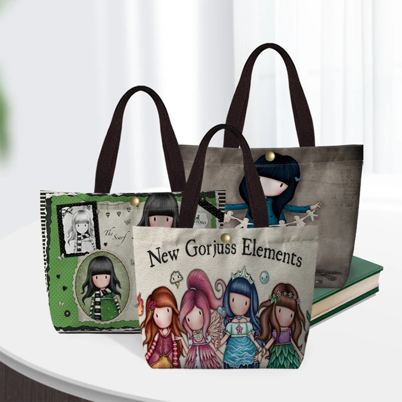 

Santoro Gorjuss Print Handbag Women Casual Linen Totes Underarm Top Handle Bag Lady Shopping Lunch Travel Bags