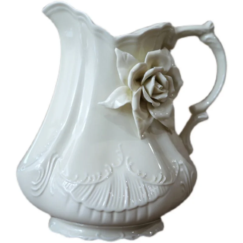 Retro cream European order handmade rose three-dimensional French relief wide water bottle vase water can