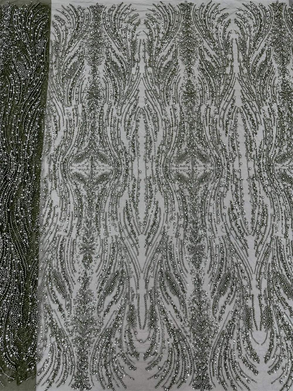 Зеленые африканские блестки кружевные бусины ткань 2024 высокого стандарта