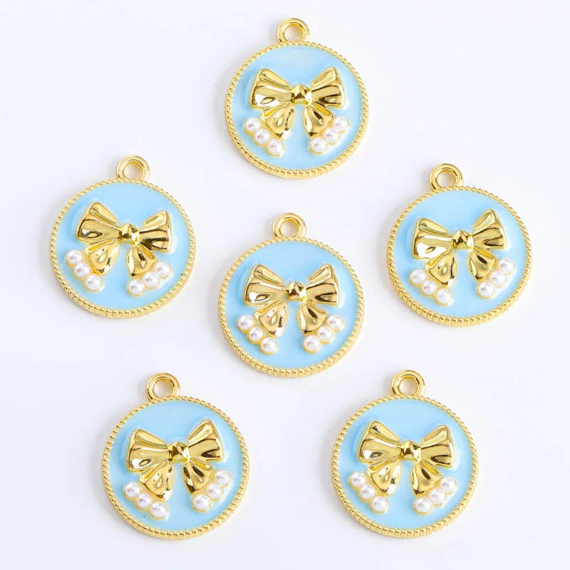 10 шт. 18*21 мм Красочные эмалевые подвески из сплава с жемчугом и бантом женские