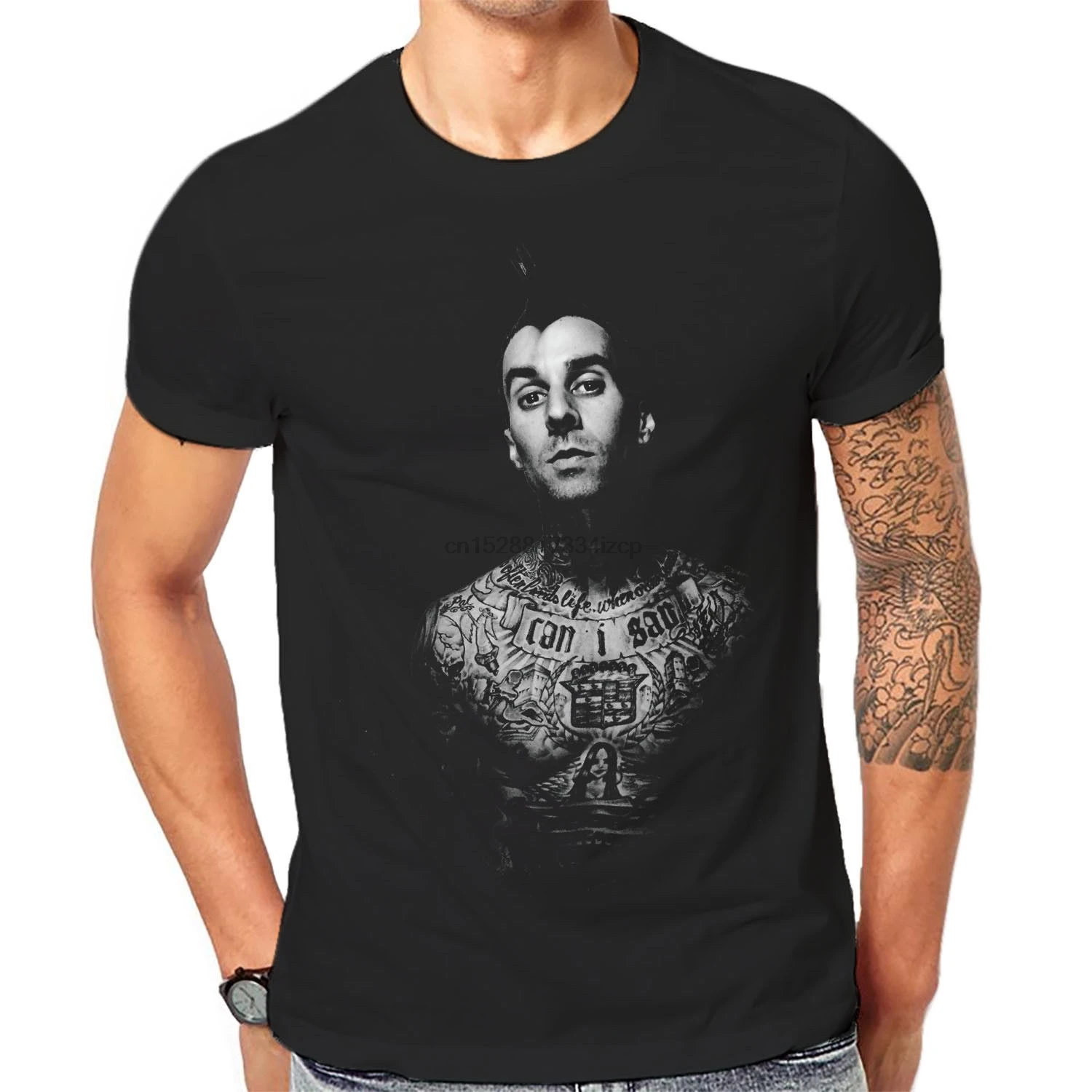 

Travis Barker T Shirt Men Blink 182 Classic Rock Band New Tee Shirts 3-A-122