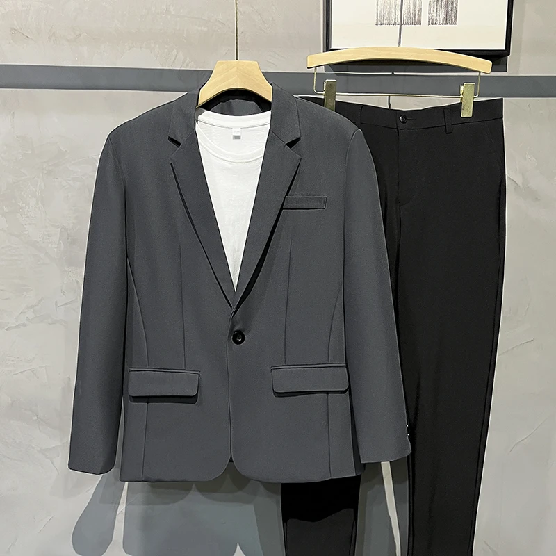 Korean Casual Two-piece suit Men's Spring and Autumn New Handsome Professional Guest look Slim fit Suit set Best Man Formal D... |