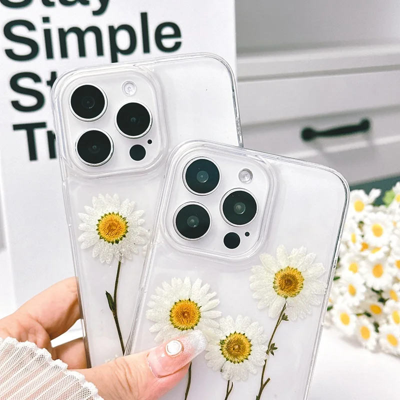 Чехол для телефона с настоящими сушеными цветами iPhone 16 Pro Max 15 14 13 11 12 Plus X XS XR 7 8