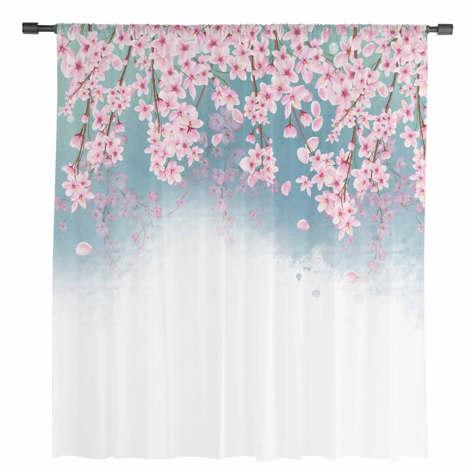 Прозрачные шторы с цветами персика акварельные цветочные для гостиной