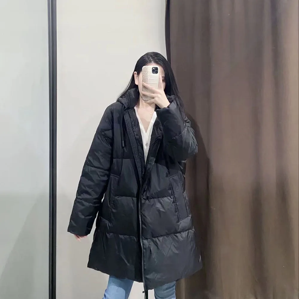 

PB & ZA2022 autumn and winter new women's clothing fashion temperament warm loose leisure three-color hooded down jacket