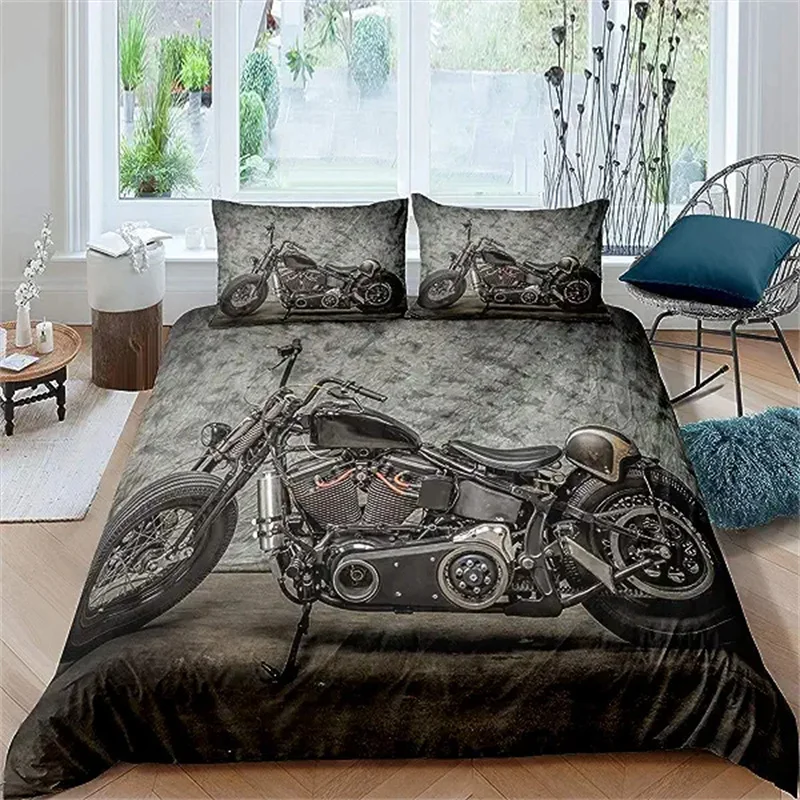

Dirt Bike Duvet Cover Set Vintage Retro Motorcycle Comfort Cover for Kids Boys Teens Motocross Extreme Sports Bedding Set Decor