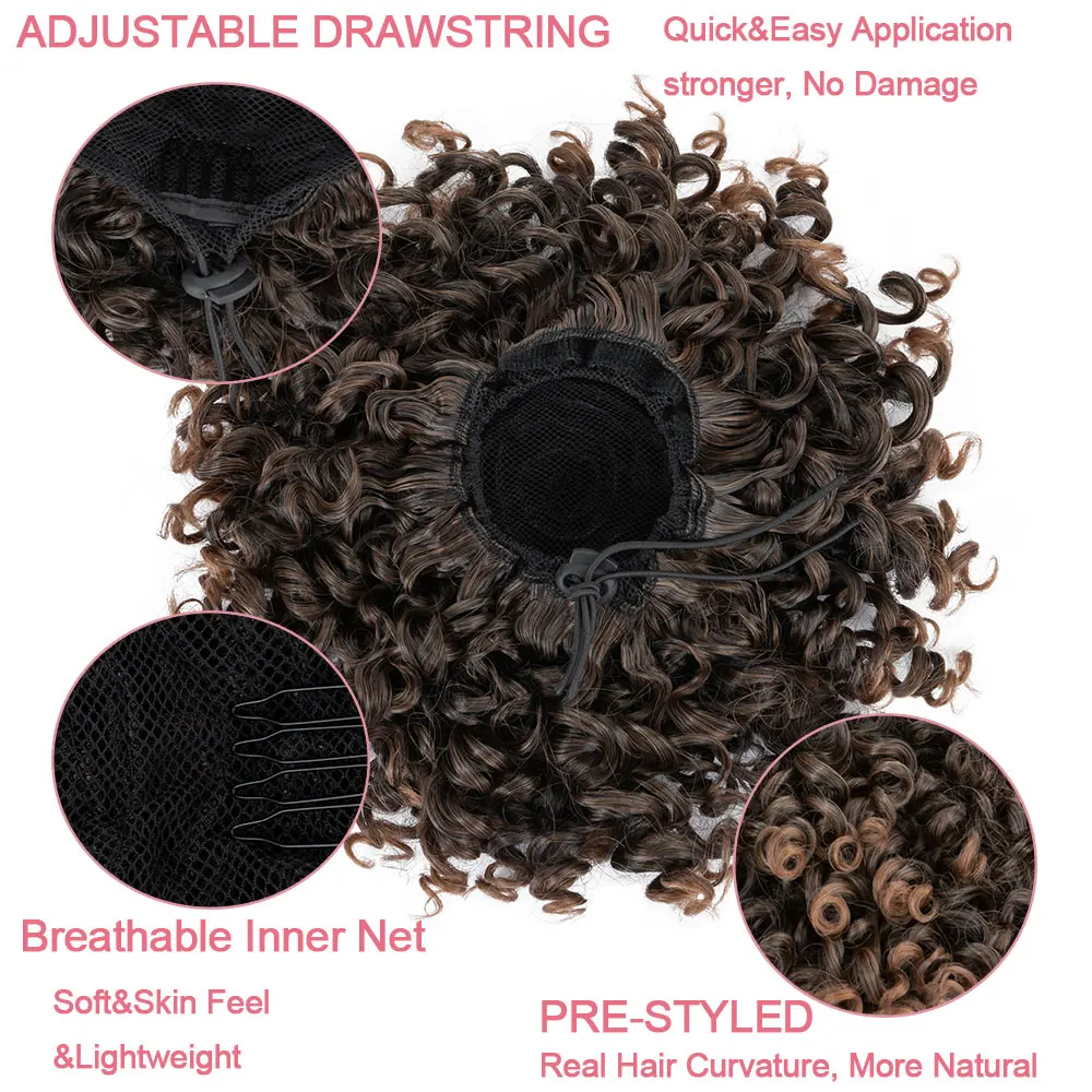 Пучки для вьющихся волос Benehair женщин синтетический вьющийся хвост на шнурке