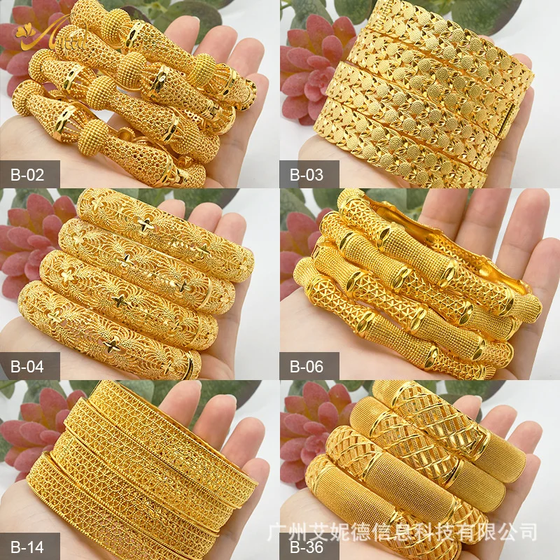 

24k Real Gold Color Hollow Women's Bracelet Color-fastening Bohemian Style Yellow Gold Link Chain Bracelets Wedding Jewelry Gift