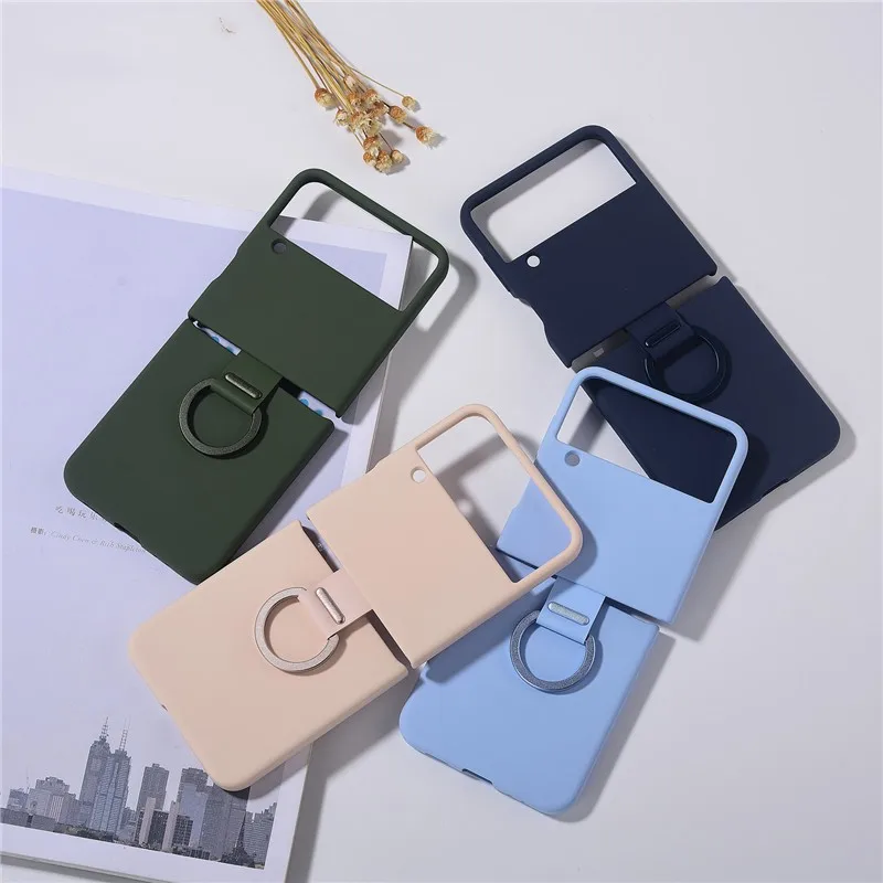 

For Samsung Galaxy Z Flip 4 5G Liquid Silicone Case Silky Soft-Touch Back Protective Cover Shockproof Shell & Finger Ring