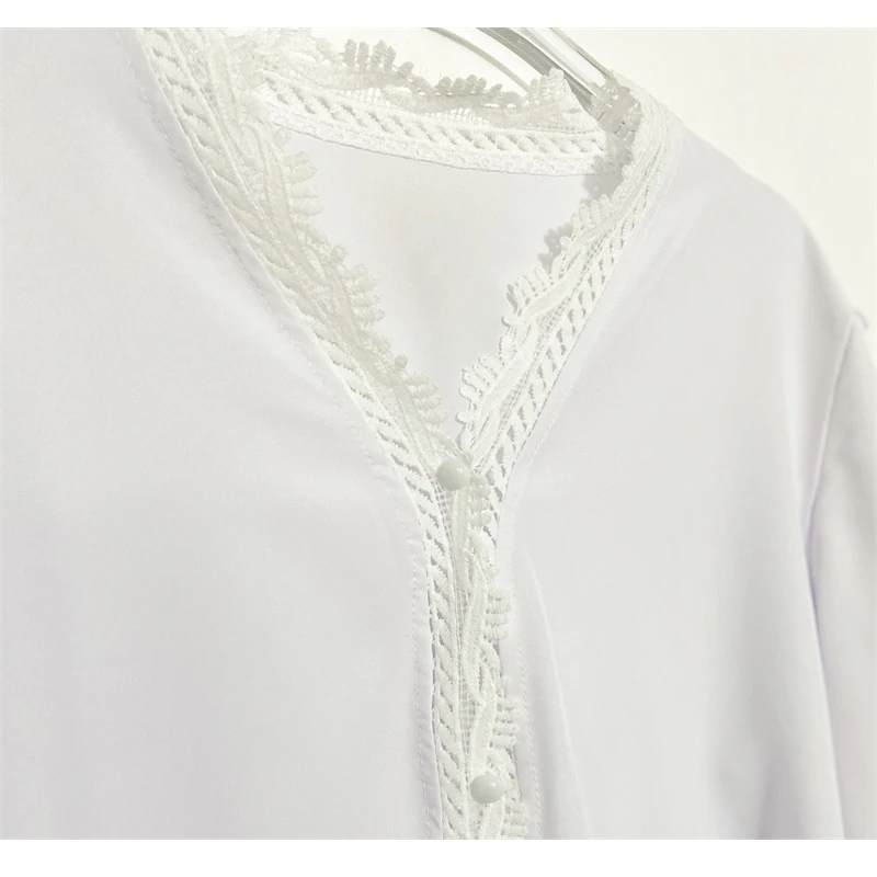 Элегантная белая кружевная женская блузка FANIECES сезон весна-осень пикантная