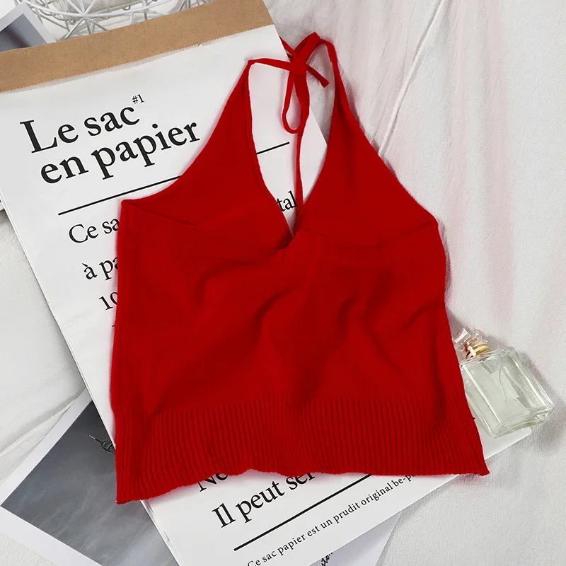 Женский Вязаный Короткий Топ Zhuanqing С V-образным Вырезом И Открытой Спиной