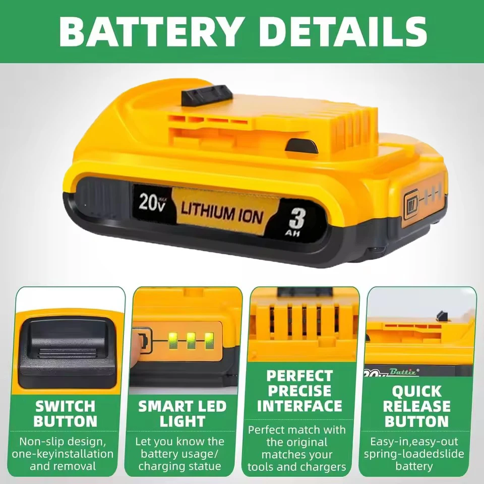 Аккумулятор для DeWalt 18 В 20 DCB203 DCB206 DCB205 DCB182