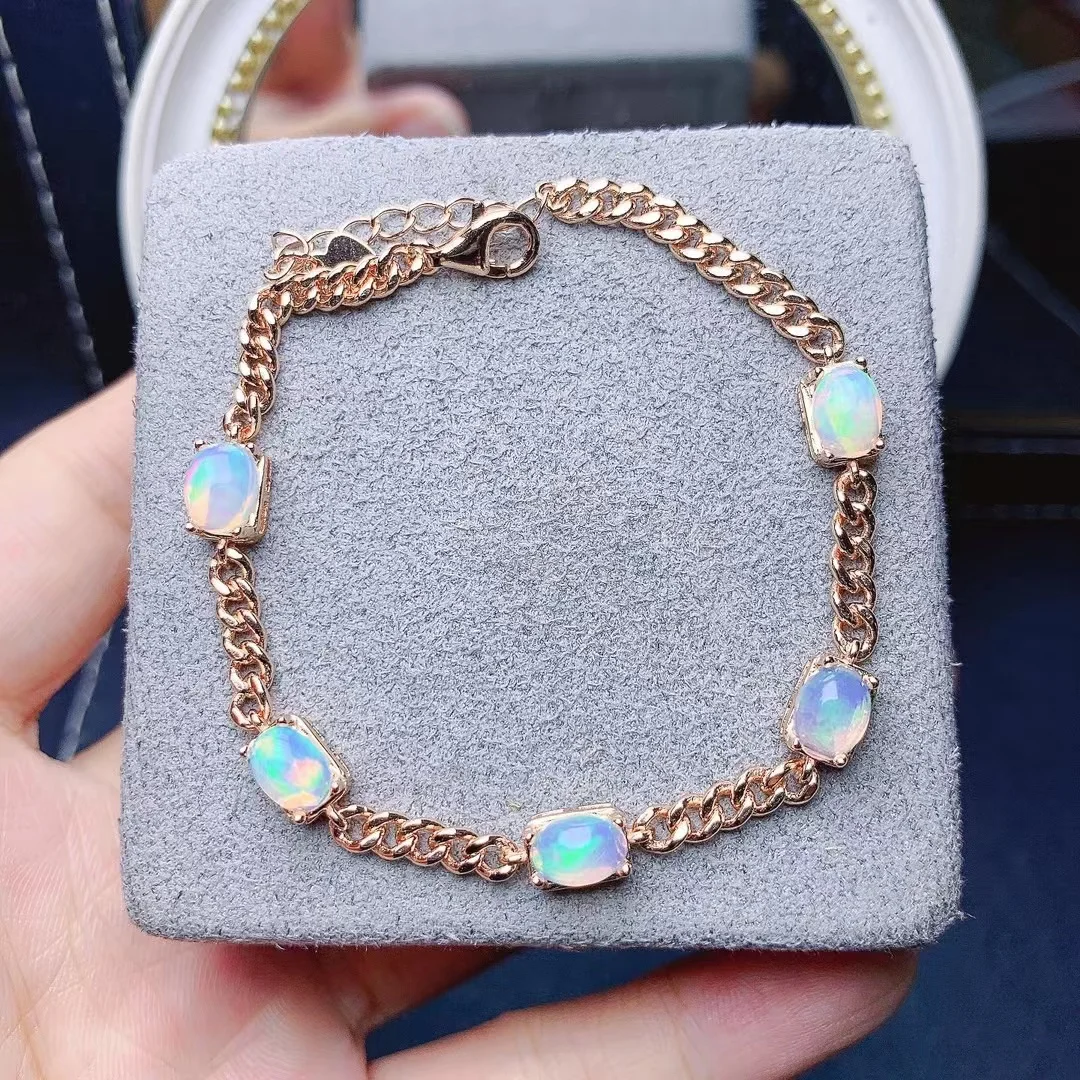 

Простой браслет из стерлингового серебра 925 пробы с натуральным опалом женское изящное свадебное Ювелирное Украшение 5*7 мм