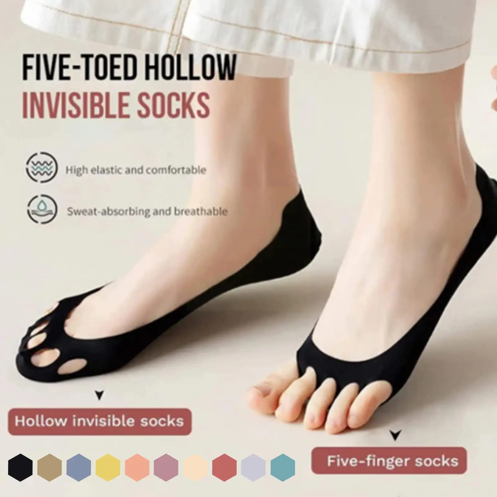 

Носки с пятью пальцами, дышащие носки-лодочки с открытым носком, Нескользящие невидимые ультратонкие носки до щиколотки, Нескользящие шелк...