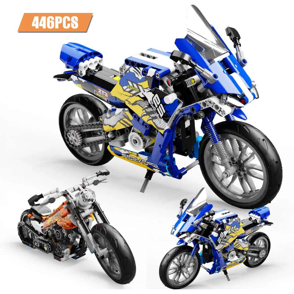 

446 Pcs DIY Motor Motorcycle Building Block City Mechanical Compatible Motorbike Decorations Bricks Toys For Kids Gift