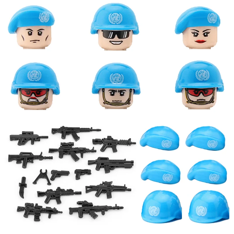 

City Accessories Modern UN Force Soldier Helmet Building Block Military Figures Police SWAT Weapons Guns Parts Bricks Kids Toys