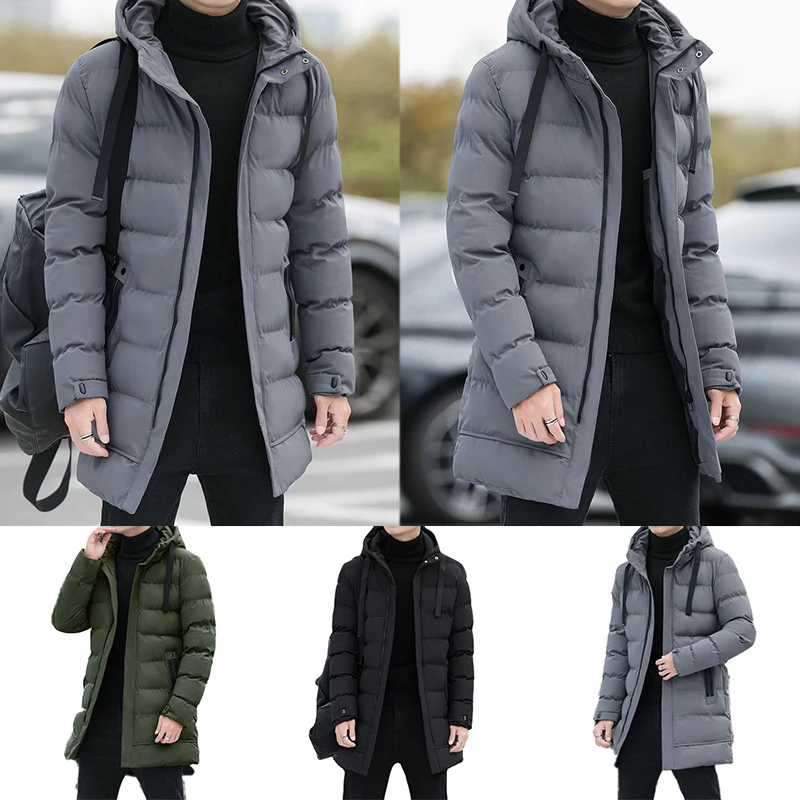 Thicken Mid-length Hooded Foe Men Warm Coat Winter Puffer Jacket Fashion Parka Overcoat Male Winter Warm Long Outwear Hooded