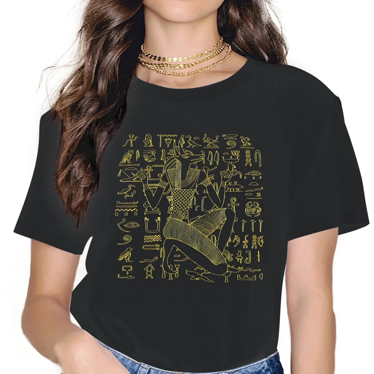 

Ian Anubis Hieroglyphics Women Clothing Magic Egyptian Ancient Egypt Culture Graphic Female Tshirts Vintage Gothic Loose Tops