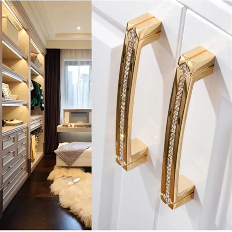 

24K Gold Chrome Crystal Drawer Cabinet Knobs Handle Diamond Sliver Wine Wardrobe Decotation Furniture Knobs Dresser Pull Handles