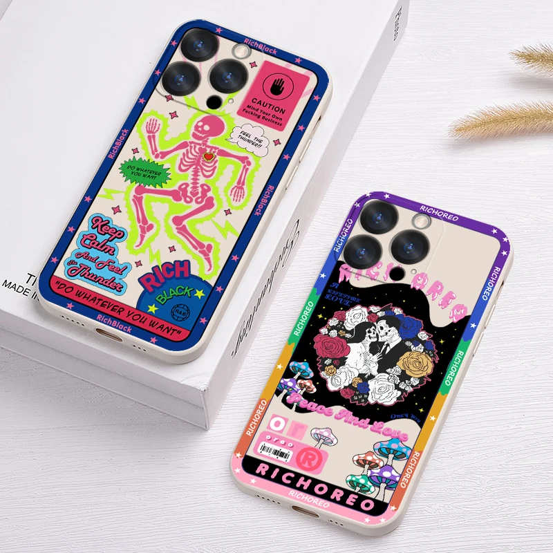 

Luxury fashion cartoon skull For Apple iPhone 14 13 12 11 Pro Max Plus XS XR X 8 7 SE Liquid Rope Phone Case Capa Cover