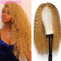 22inch long wavy lace front wig honey gold deep wavy t lace wigs for women loose wavy synthetic lace female wig african american