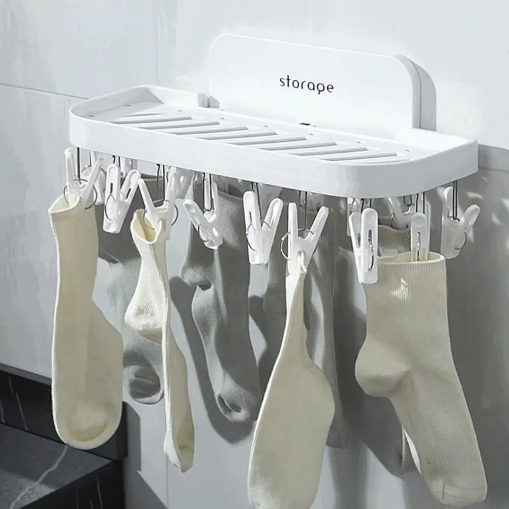 

Laundry Drying Rack Socks Rack Foldable PP Drying Rack with 17 Clothespin Socks Underwear Clothes Dryer Home Supplies for Dorm