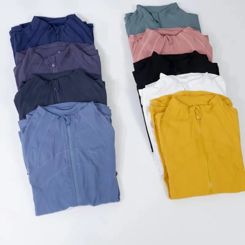 Lulugym Autumn Jacket Women Fitness Thumb Hole Long Sleeve Slim Solid Gym Coat Breathable Workout Running Sweatshirts Tight Tops