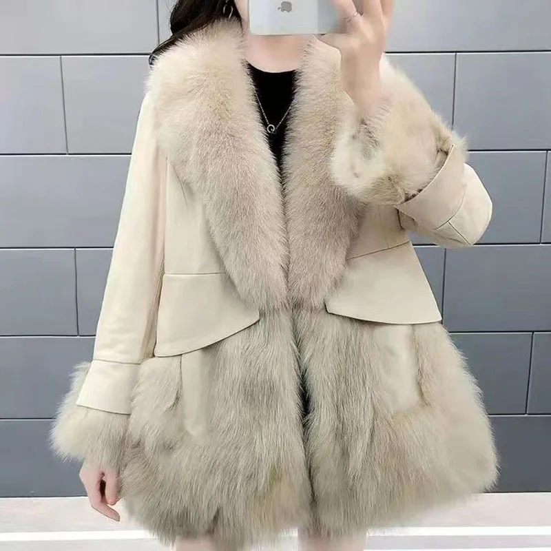Fashion Thickened Motorcycle Jacket Autumn And Winter 2022 New Splice Slim Versatile Medium Length Faux Fur Coat Women's Trend