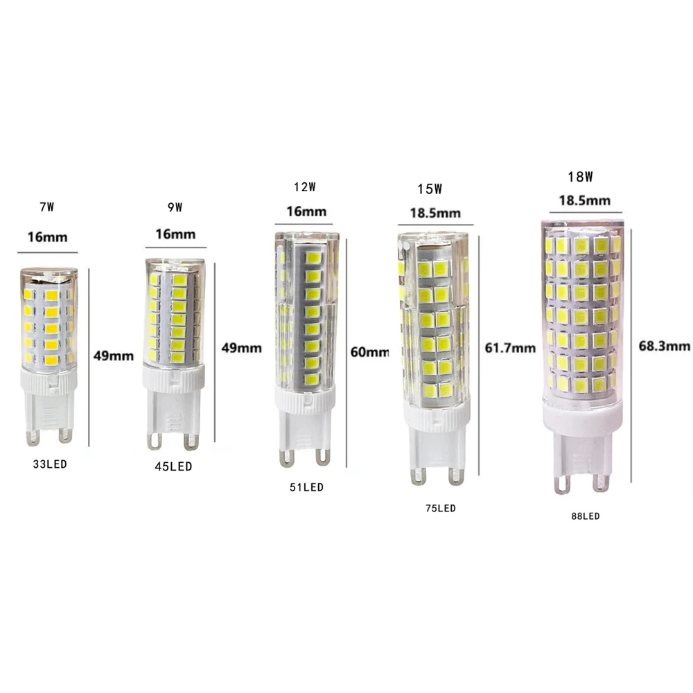 10 / 20 светодиодных лампочек 7W 9W 12W 15W 18W AC220V G9 Smd2835 Тепло холодно - белый 360 °