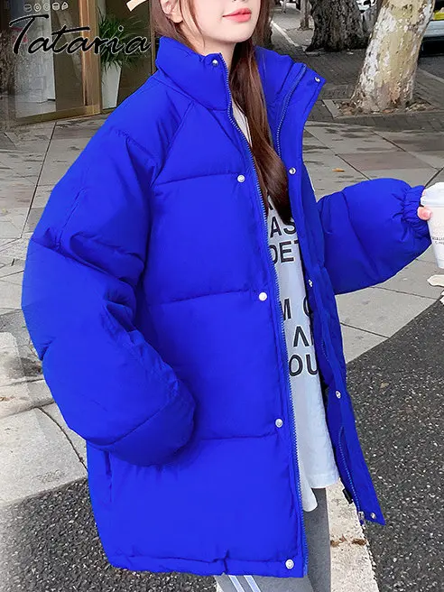 

Basic Winter Quilted Jacket for Women Korean Beige Hooded Coats Thicken Warm Down Cotton Parkas Klein Blue Female Snow Outwear
