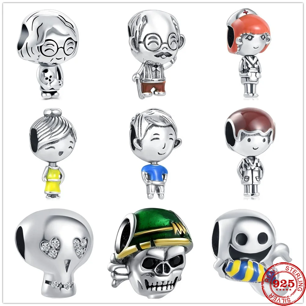 925 Стерлинговое серебро металлические бусины семья мальчик девочка доктор медсестра обаяние соответствует оригинальному подвеске обаянию браслета настоящий подарок.