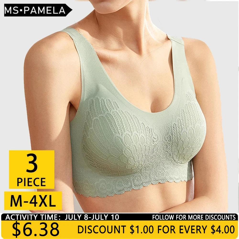 

3PCS/lot Sexy Lace Latex Plus size Latex Bra Seamless Bras For Women Underwear BH Push Up Bralette With Pad Vest Top Bra
