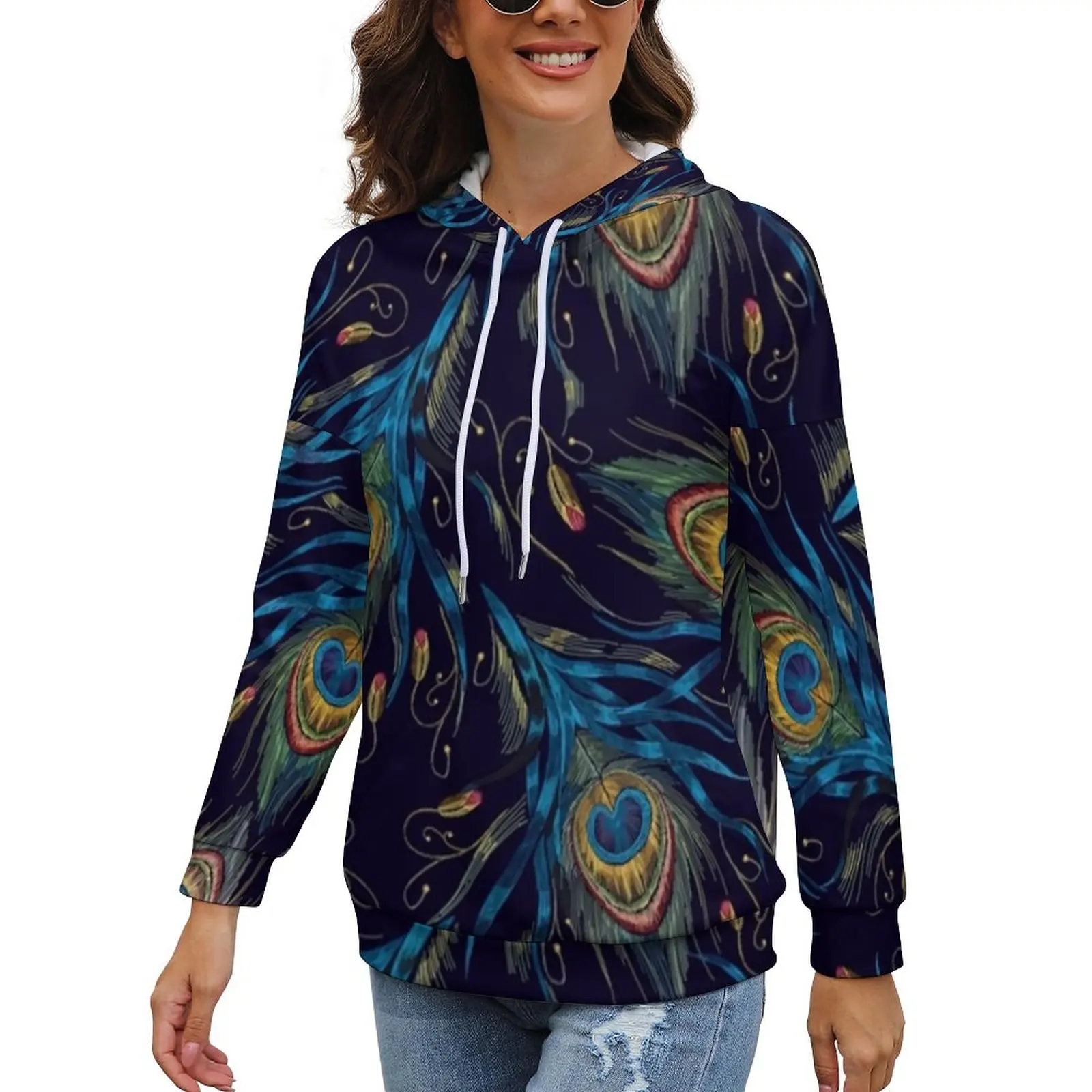 

Tails Of Peacocks Hoodies Peacock Art Print Hip Hop Pullover Hoodie Womens Long-Sleeve Oversize Casual Pattern Sweatshirts