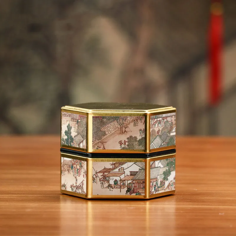 

Hexagon Tea Caddies Container Tea Packaging Tinplate Box Dahongpao Green Tea Tin Tea Box Portable Snack Storage Cosmetic Box