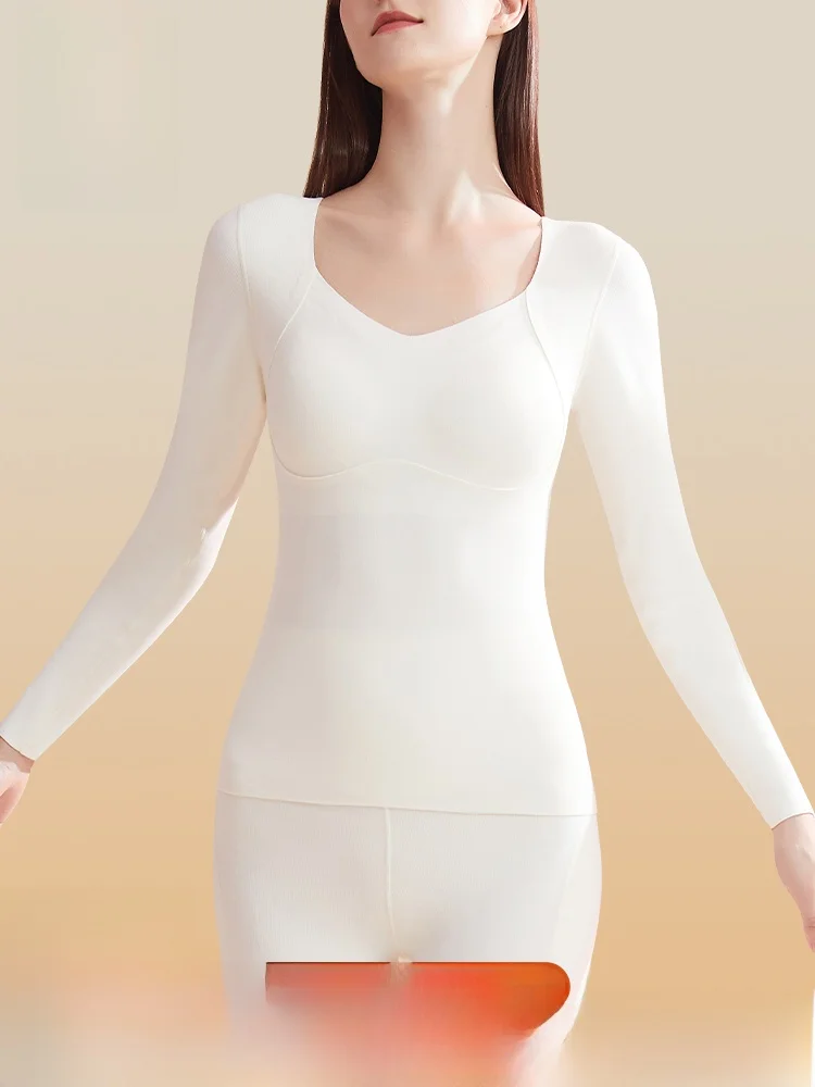  Dralon Thermal Underwear Women Integrated With Chest Pad Fleece-lined HEATTECH Self-Heating Fleece Bottoming Shirt