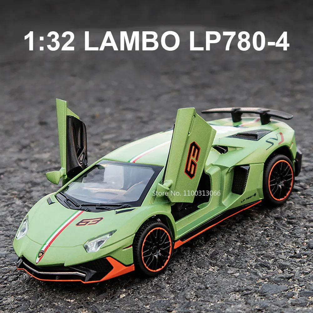 

1:32 Lambo LP780-4 Alloy Sports Car Model 3 Doors Can Be Opened Simulation Light And Sound Pull Back Function Collection Toys