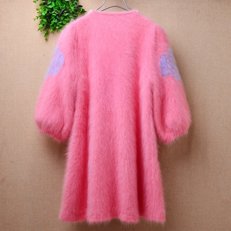 Женская весенне-зимняя одежда розовые цветочные норковые кашемировые вязаные