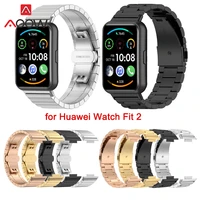 3 pointer solid stainless steel strap for huawei watch fit 2 folding buckle men women metal replacement bracelet watchband