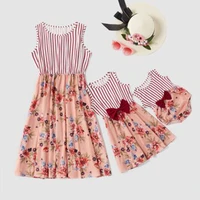 striped mother daughter dresses summer sleeveless floral print irregular family matching dress mommy and me clothes family look