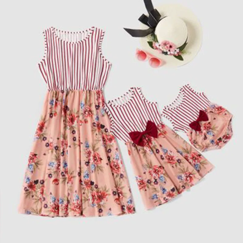 платье мама и дочка для девочки комплекты Полосатые платья мамы дочки летнее без