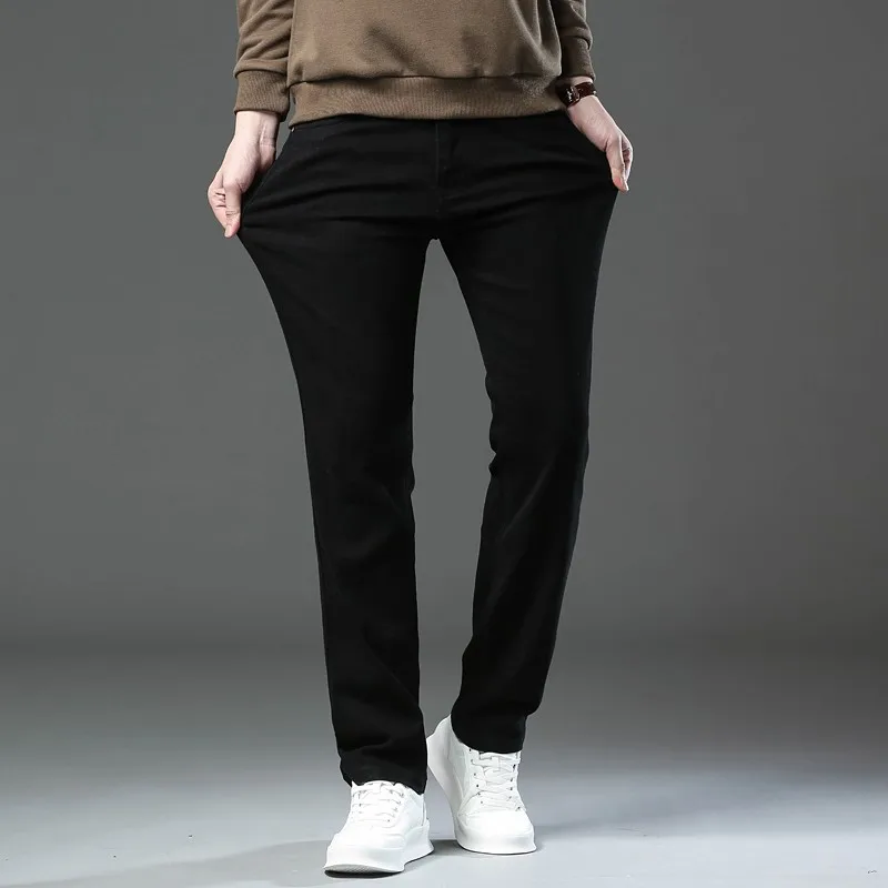 Новые Мужские Высококачественные Хлопковые Эластичные Прямые Джинсы