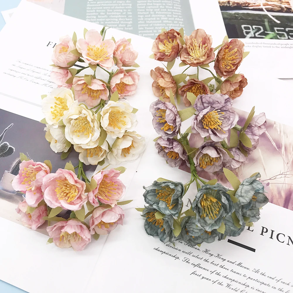 

Artificial Flowers for Home Decoration Silk Stamen Plum Bossom Christmas Decorative Flower Wall Handmade Candy Box Wedding