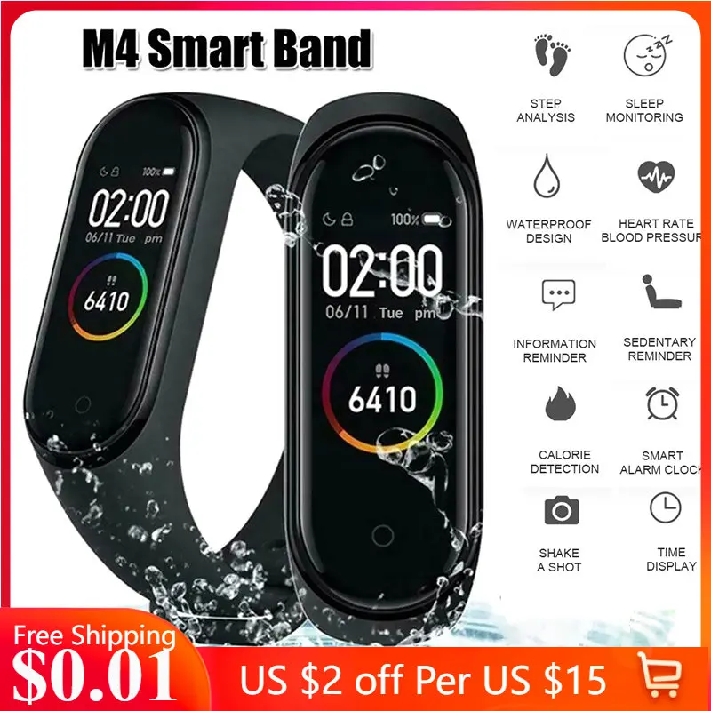 

M4 Smart Watch For Men Women With Strap Heart Rate Monitoring Running Pedometer Calorie Counter Health Tracker M4 Smart Band