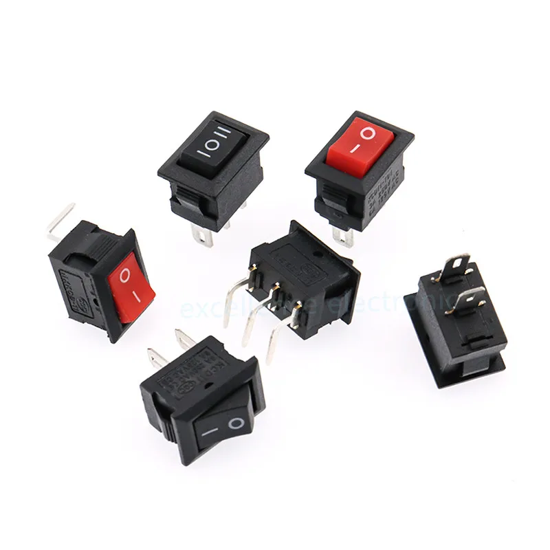Фото 10 шт./лот KCD11 2Pin/3Pin 10x15 мм мини кулисный переключатель SPST 3A 250V AC оснастка вкл/выкл лодка кнопочный переключатель черный красный белый №2