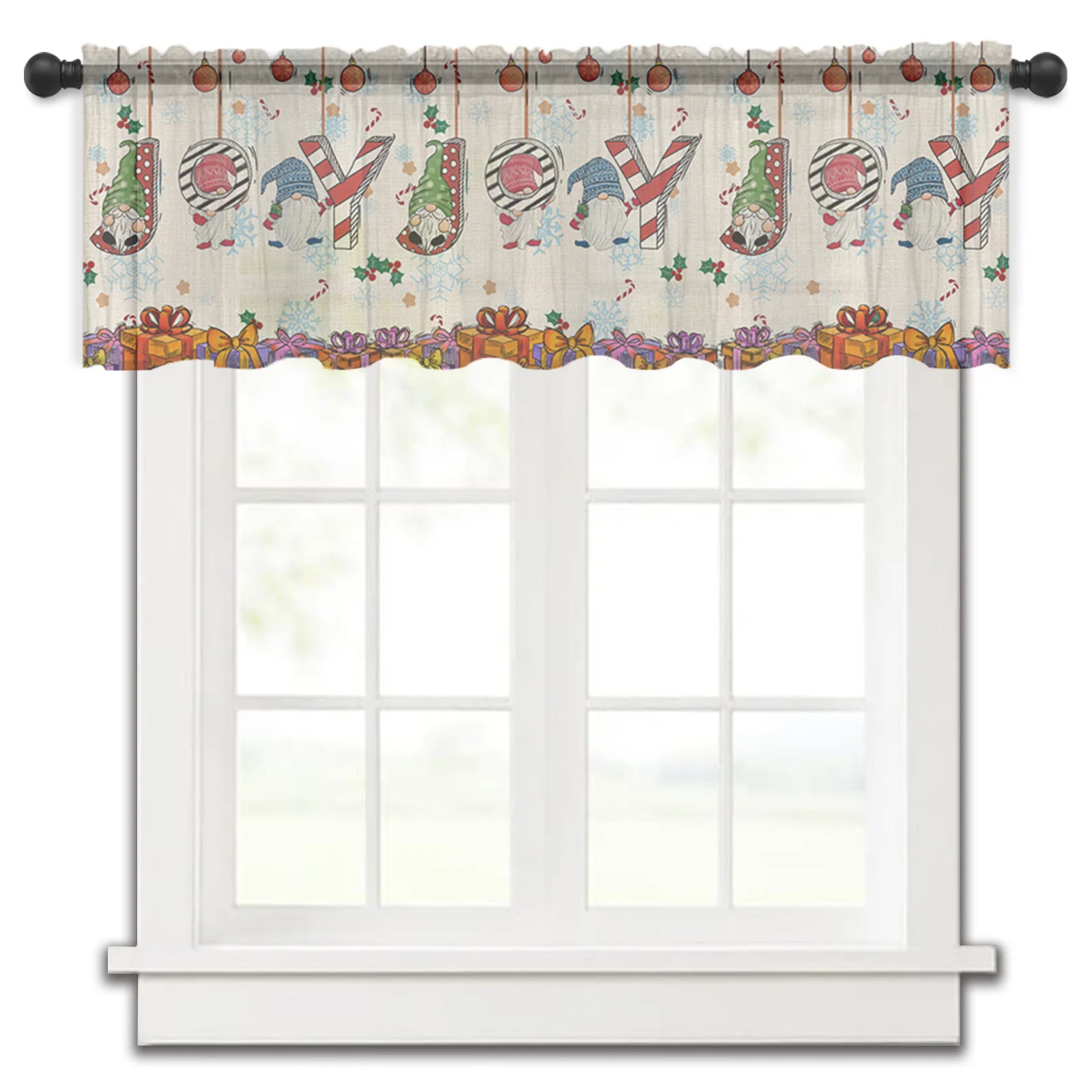 

Christmas Dwarf Lights Ball Snowflakes Kitchen Curtains Tulle Sheer Short Curtain Bedroom Living Room Home Decor Voile Drapes