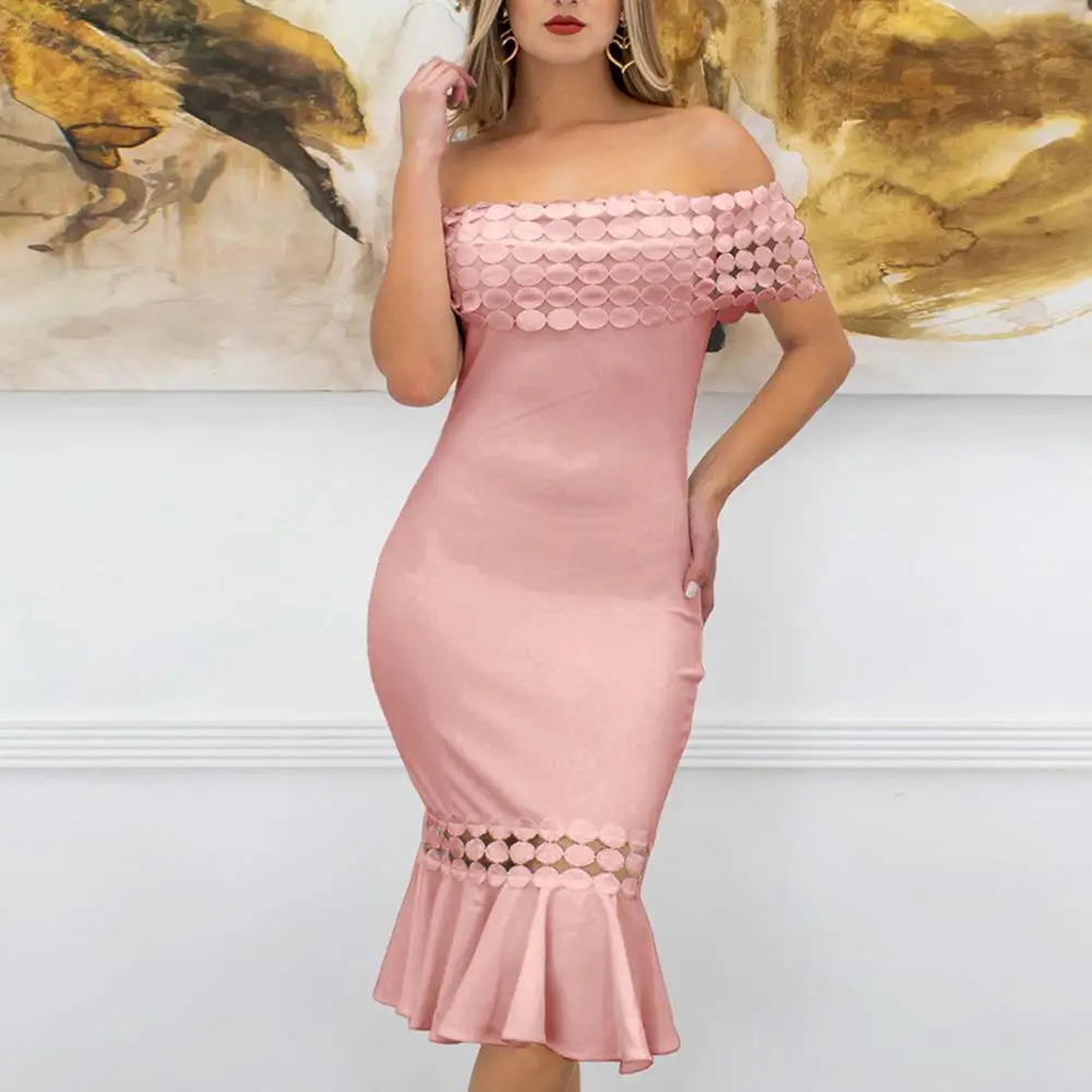 

Solid Color Evening Dress for Women Sexy Off Shoulder Mermaid Dress Summer Women Bodycon Knee Length Dress vestidos de fiesta