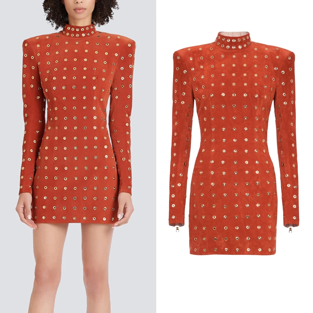 

Женское кожаное платье с длинным рукавом, Осень-зима 2022, европейские и американские звезды, Новинка