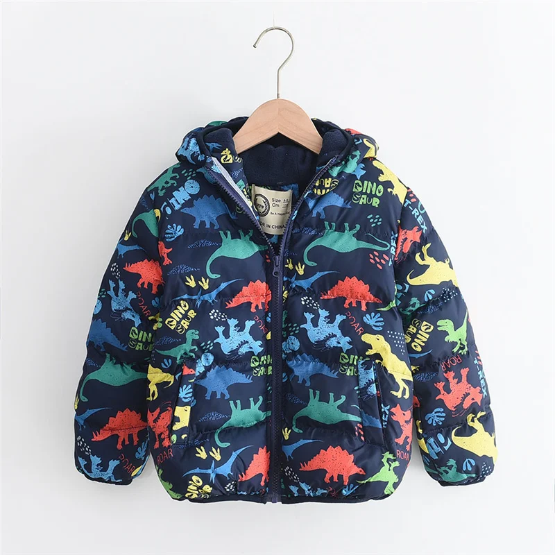 Детская зимняя куртка с капюшоном и мультяшным принтом |