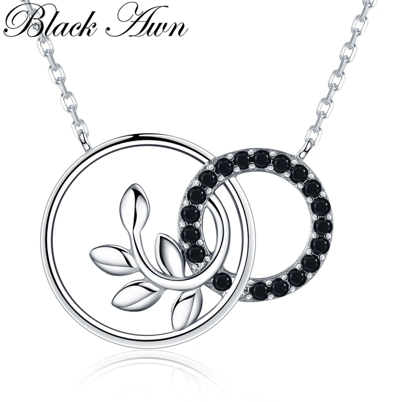 

[BLACK AWN] Cute Silver Color Necklace for Women Olive Branch Pendants Necklaces Fashion Jewelry K005